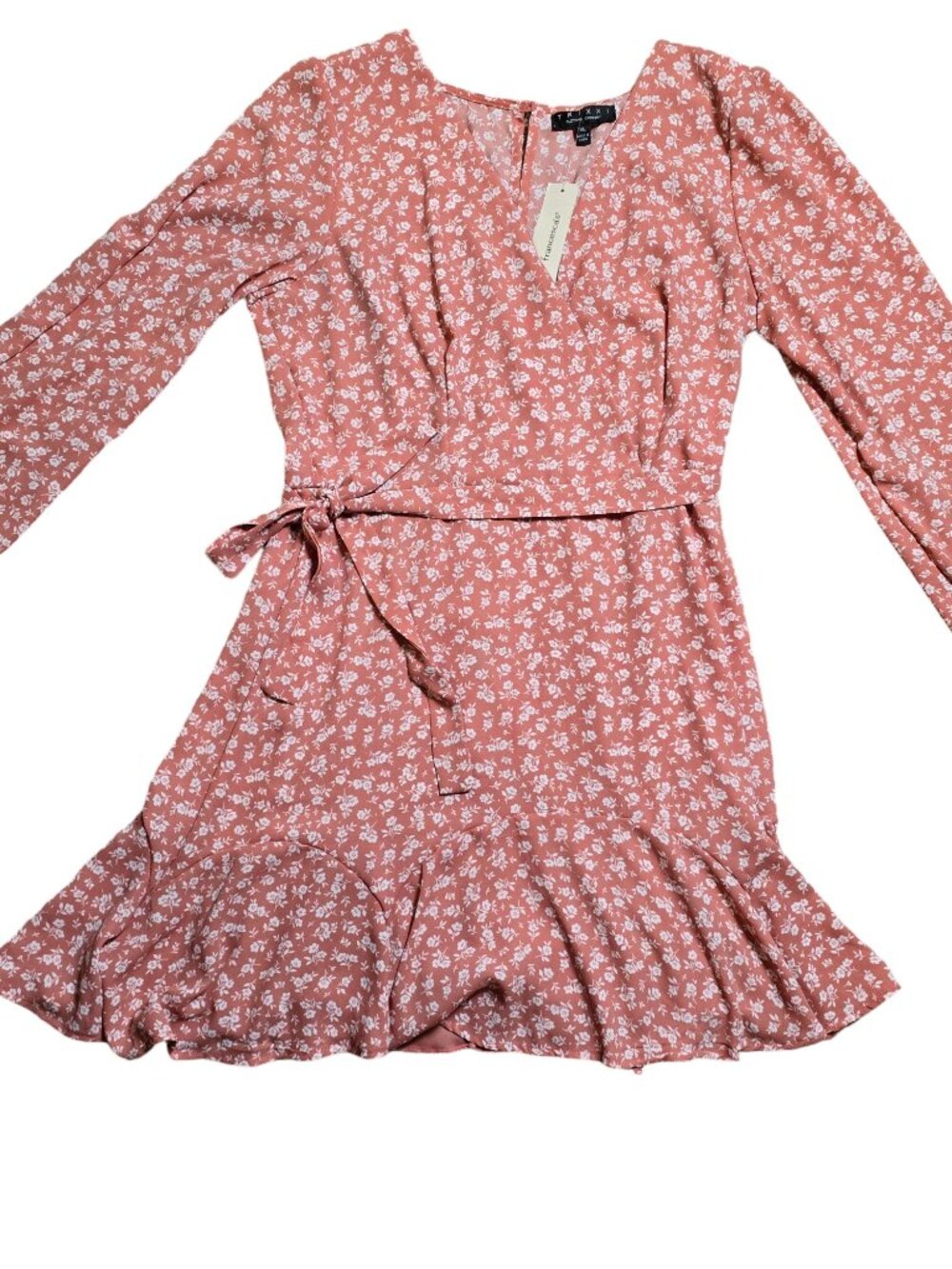 Trixxi Light Pink Ditsy Floral Long Puff Sleeve‎ Dress XL NWT